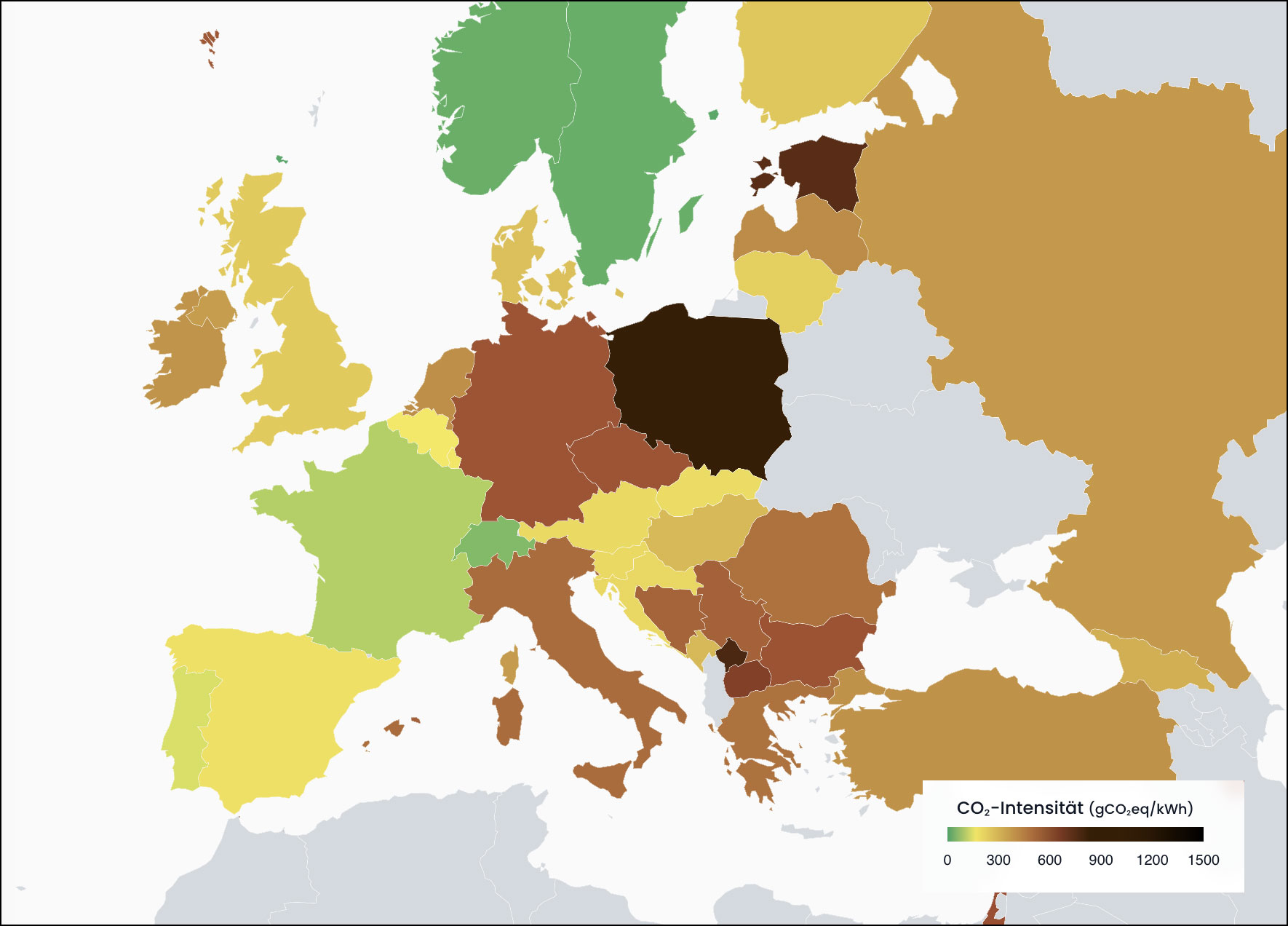 CO2-Ausstoss durch Stromproduktion Europa Dez. 2022